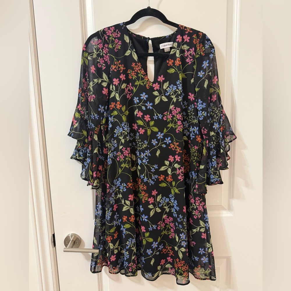 Calvin Klein Black Dress with Colorful Floral Design